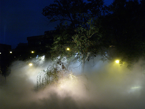 nuit blanche fog.  visually, the weirdest thing to happen on campus this year.